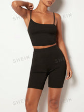 Black Slim Fit Cami Top And Shorts Set
